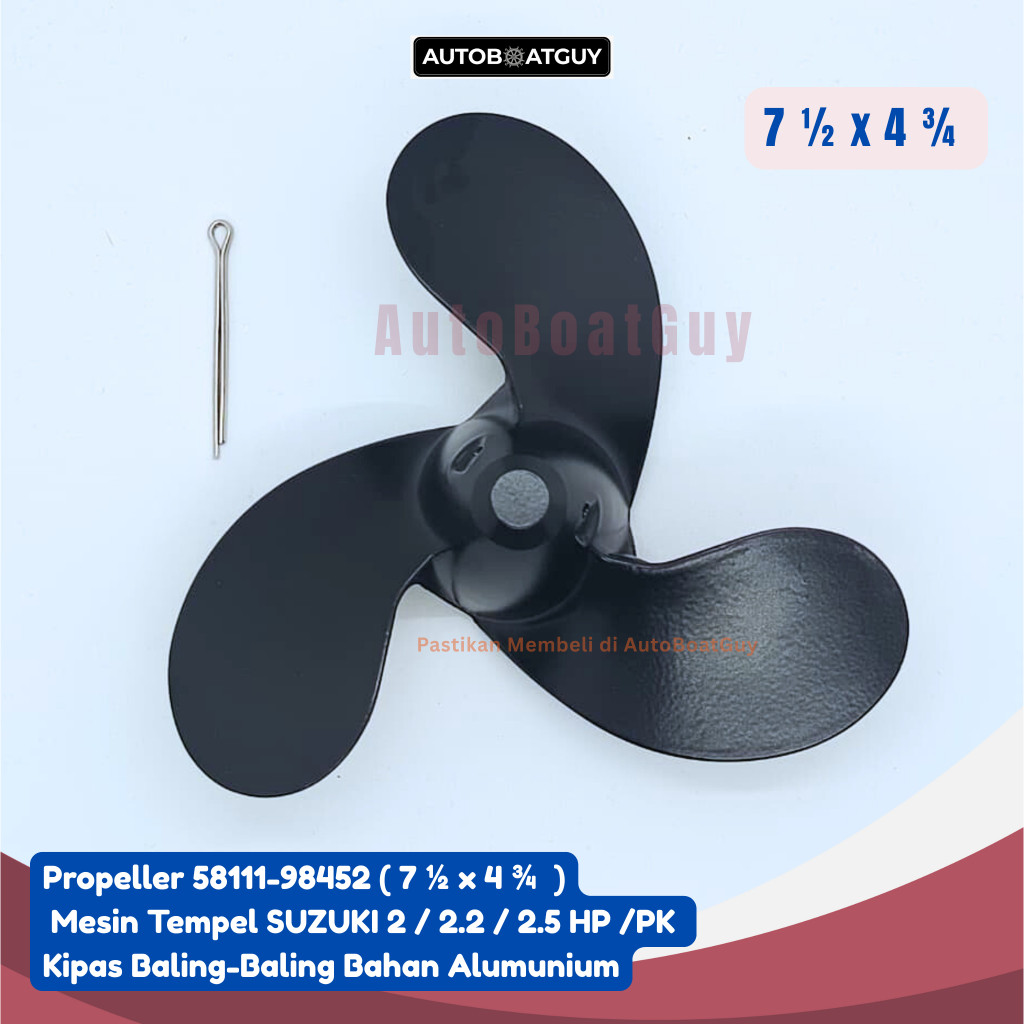 Propeller 58111-98452 ( 7 1/2 x 4 3/4 ) Mesin Tempel SUZUKI 2 / 2.2 / 2.5 HP /PK Kipas Baling-Baling