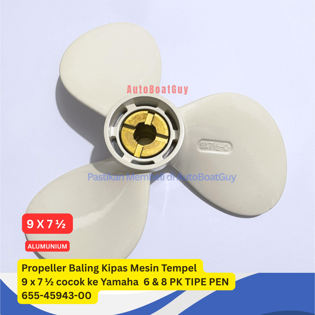 Propeller Baling Kipas Mesin Tempel 9 x 7 ½ cocok ke Yamaha  6 & 8 PK TIPE PEN  655-45943-00