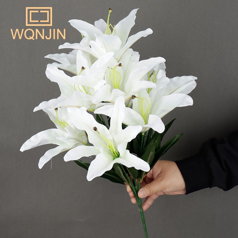9 Heads/Branch White Lily Artificial Flower Simulation Flower Decorative Home Decoration Gift Lily B