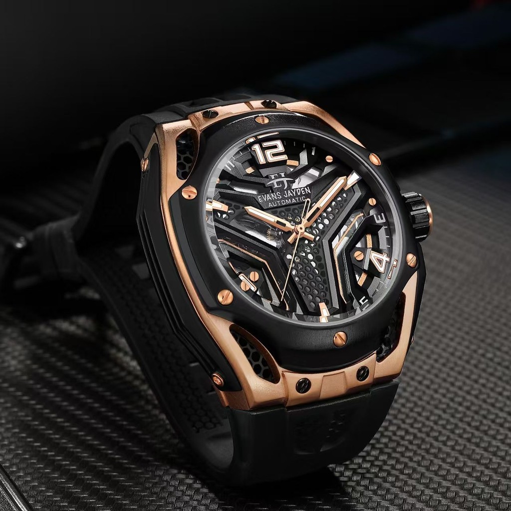 Jam tangan  Evans Jayden Jam Tangan Pria 9621 Rubber Automatic Movement Silicon Kaca Sapphire Chrono