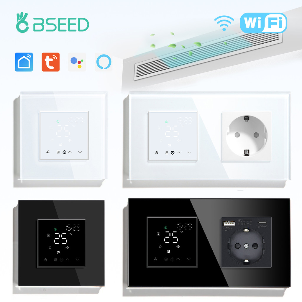 BSEED Tuya WiFi Smart Central Air Conditioning Thermostat Switch Heating Cool 3 Speed Fan Coil Unit 