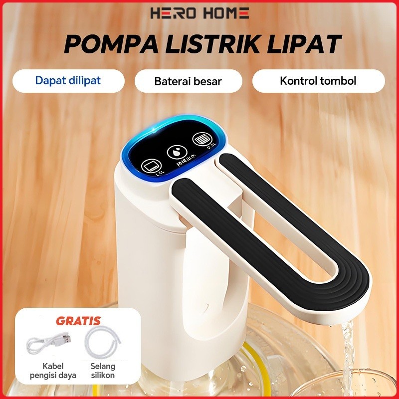 Pompa Listrik Lipat HERO HOME - Portable, Pengisian USB-C, Daya Pompa Kuat, Kompatibel Semua Botol A