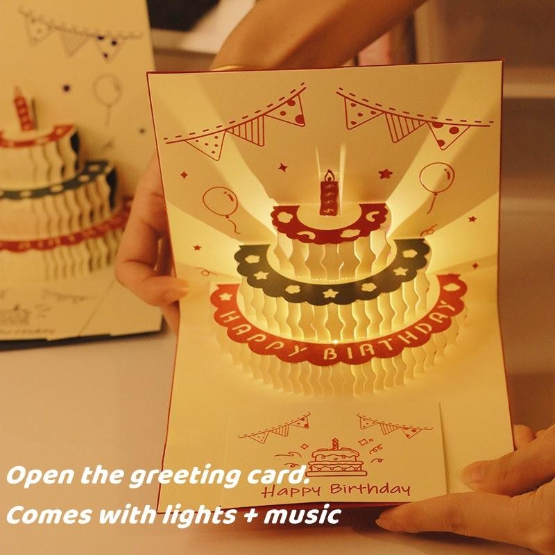 3D Kartu Ucapan Happy Birthday Card Pop Up Kartu Ucapan Pop Up Lampu Berwarna Musik Card Musik Kue U
