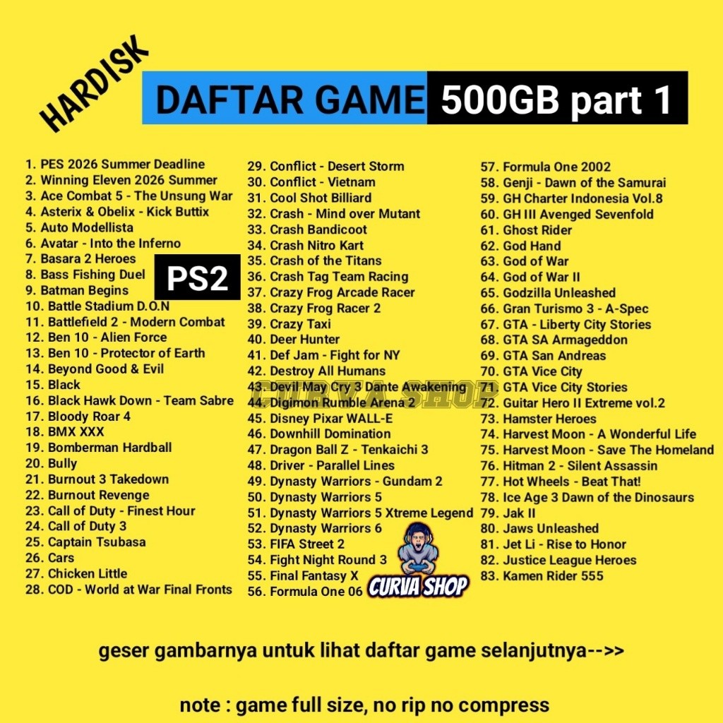 HDD Eksternal PS2 Full Bisa Request