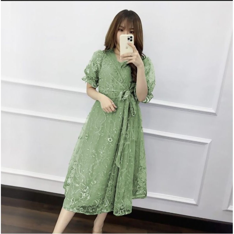 SAXCSHOP MIDI DRESS NATAL LIVINA | REKOMENDASI OUTFIT BAJU PESTA KONDANGAN WANITA GAYA KOREA BROKAT 