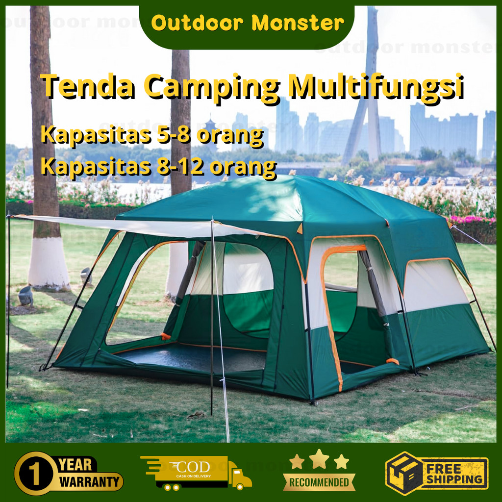 OUTDOOR Monster (GARANSI 1 TAHUN) 8-12 Orang Tenda Camping Tahan Air dan Angin - Tenda Besar Keluarg