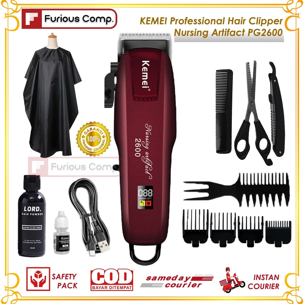 wilieshalim Kemei Professional Clipper Alat Pencukur Rambut Elektrik Mesin Cukur Cas Lengkap Baterai