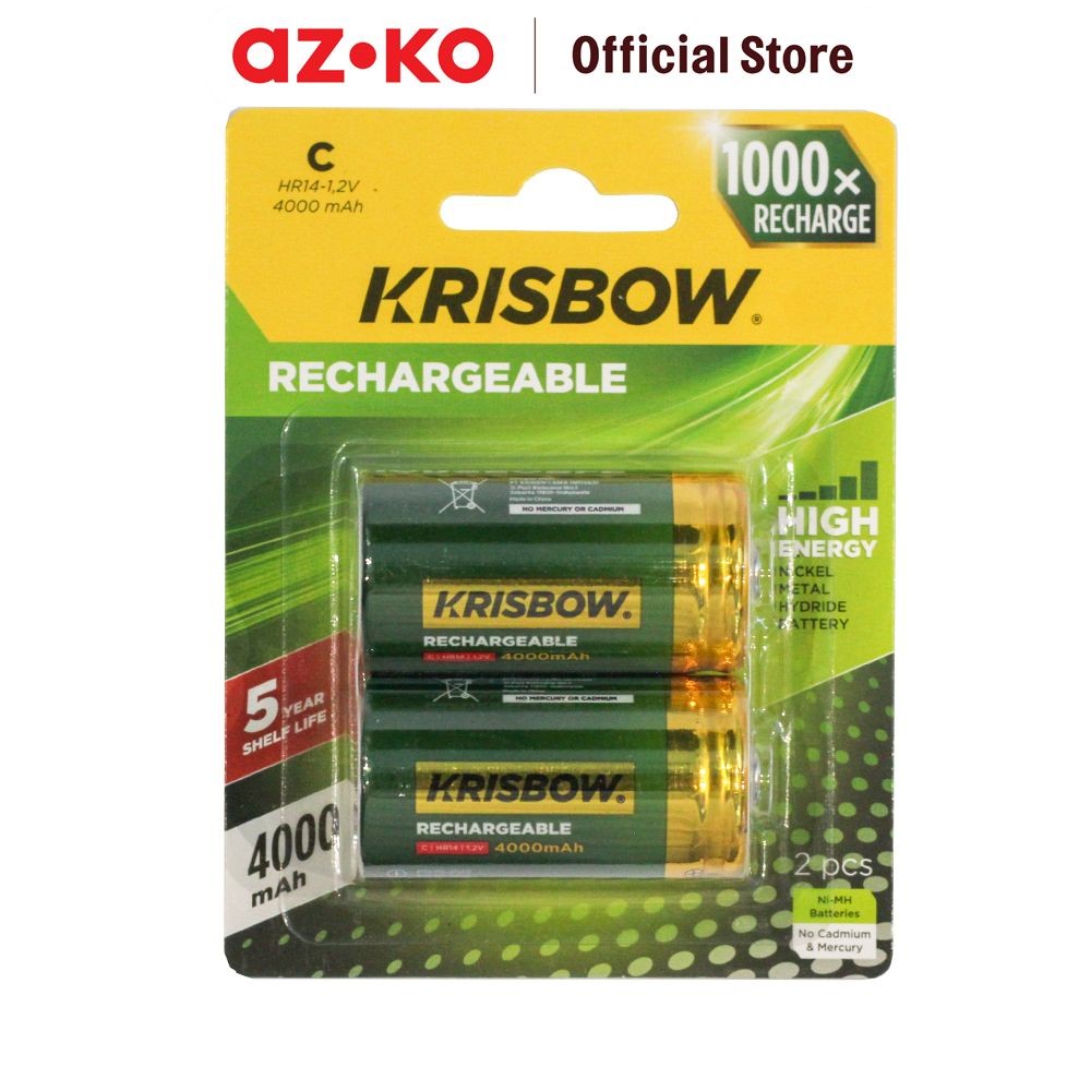 AZKO Krisbow Set 2 Pcs Baterai C Rechargeable 4000 Mah - Hijau Batre Isi Ulang Peralatan Elektronik 