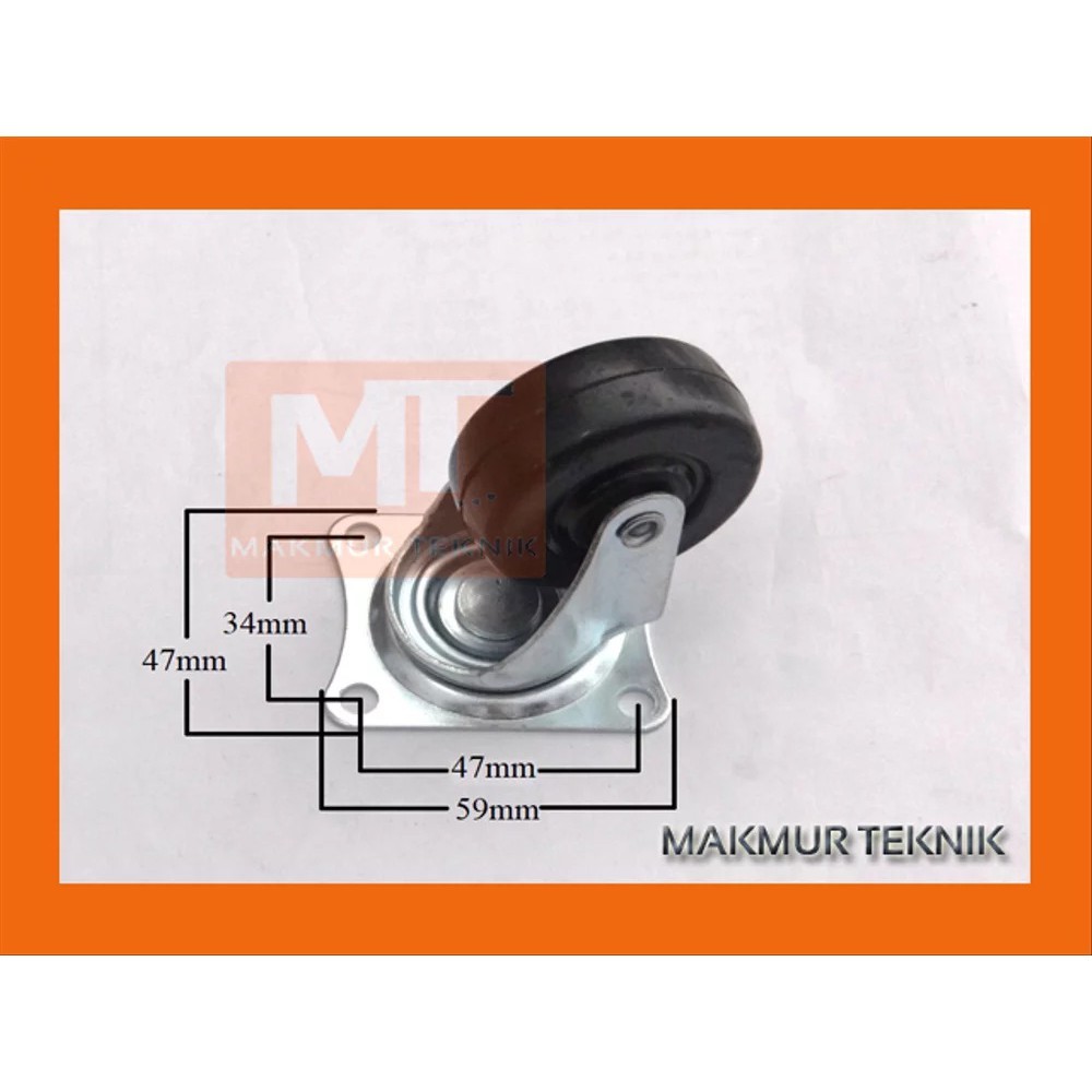 Roda Caster Roda Troli Roda Karet 2 inch Hidup RODA HITAM