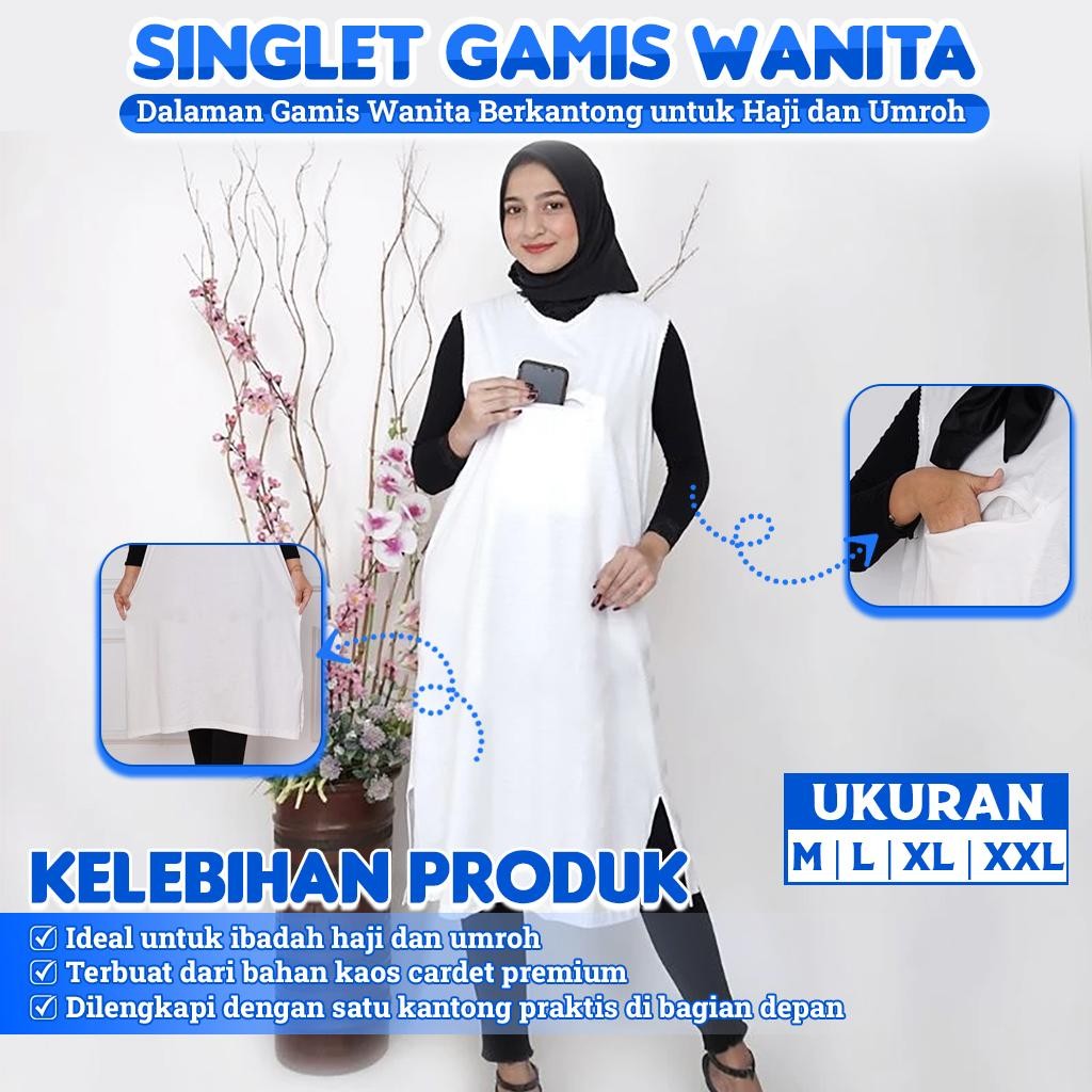 Singlet Gamis Wanita Putih Panjang bahan Katun / Singlet Perlengkapan Haji dan Umroh Wanita / Single