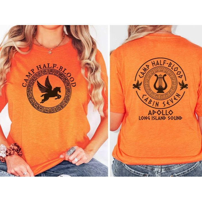 OT59 Camp Half Blood T-Shirt Funny Two Side Print Greek Mythology Demigods Percy Jackson Cabins Hall