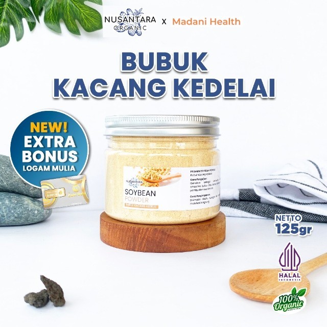 Nusantara Organic Bubuk Kedelai Soybean Milk Powder Murni Organik Tanpa Gula Susu Campuran 125gr Mad