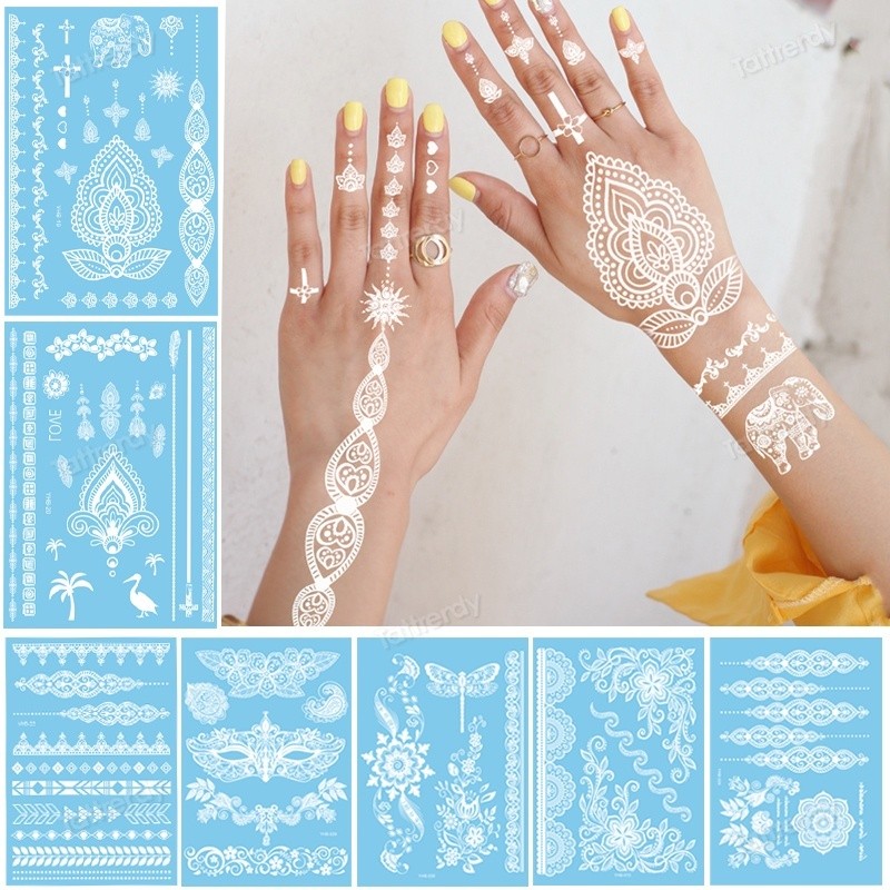 henna tato stiker / Stiker Henna Tatto Motif Henna Temporer Mahendi Instan Decal Putih White jumbo 2