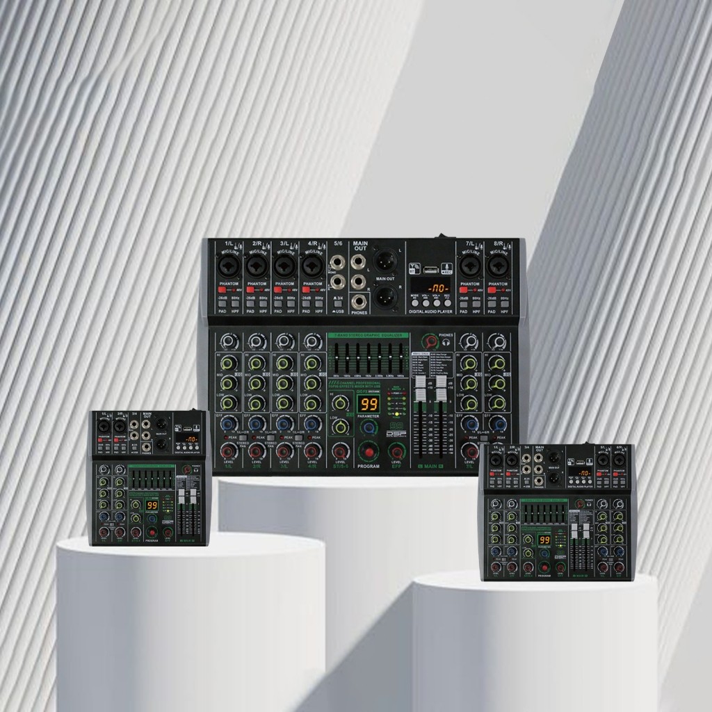 PIXELBYTE AIBEDO AK 4 /6/8 Saluran Mixer Audio Profesional Dapat dihubungkan ke catu daya mobil 12v 