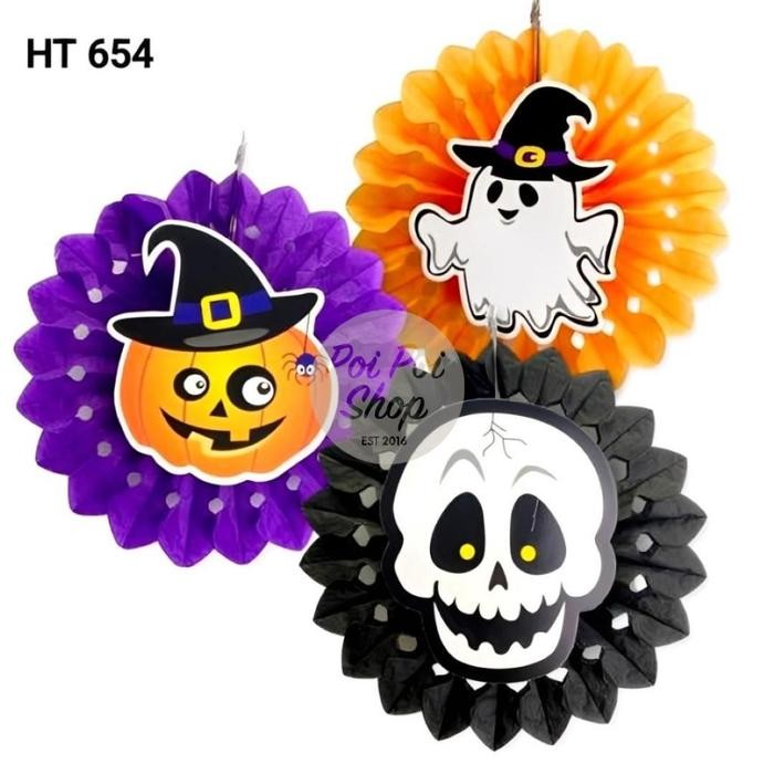 "S.LN.S" - Paperfan Set Halloween 10x14cm Hantu Isi 3 Backdrop Halloween Hiasan Ornamen Kipas Kertas