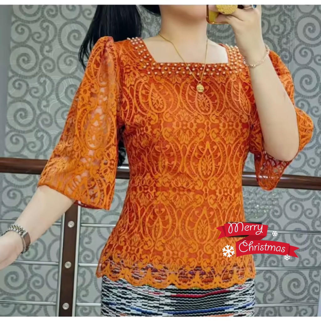 LAPAKSHOP Blouse Atasan Wanita/ Baju Atasan Baju Natal Baju Brokat Gereja Baju Kondangan Baju Pesta