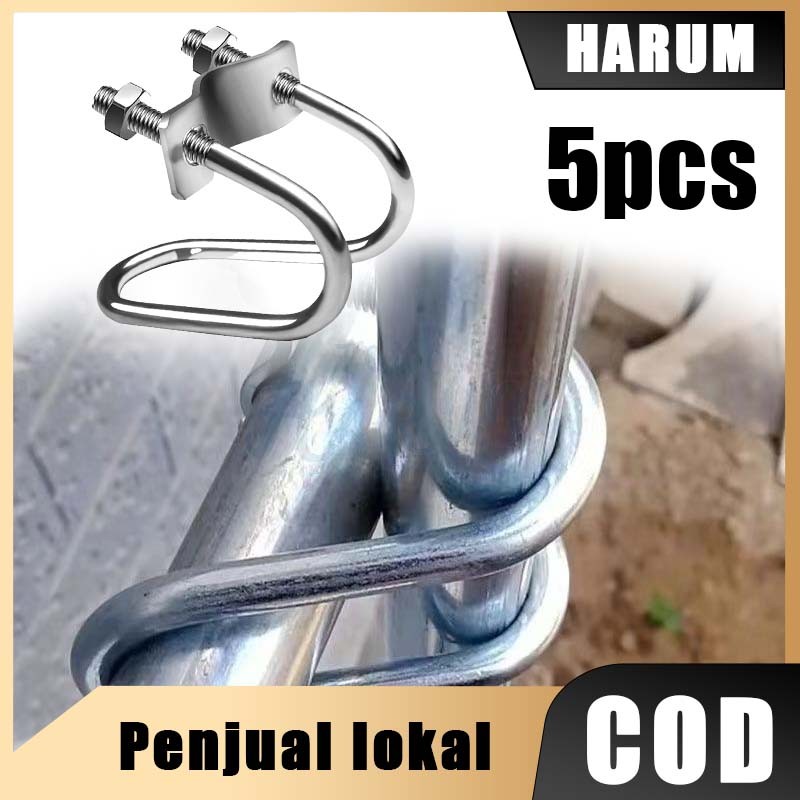 5pcs/set 25×25mm Klem Pipa Plat Besi Seng/ Klem pipa silang berbentuk U ganda/Klem Penjepit Pengait 