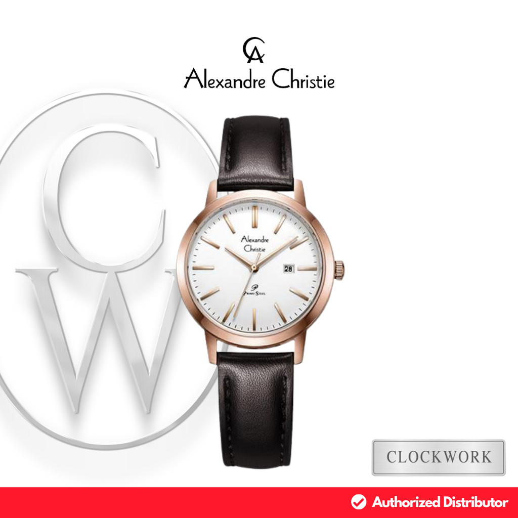 Jam Tangan Wanita Alexandre Christie Primo AC 1007 LDLRGSL Kulit Couple Minimalis Simple Rosegold di