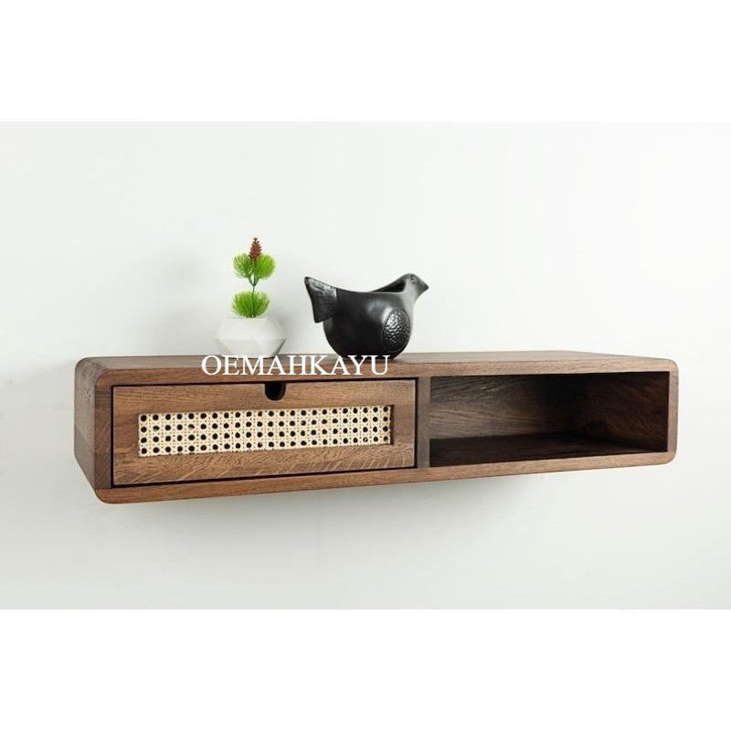 buffet gantung kayu jati floating kabinet rak gantung rotan laci kayu JATI