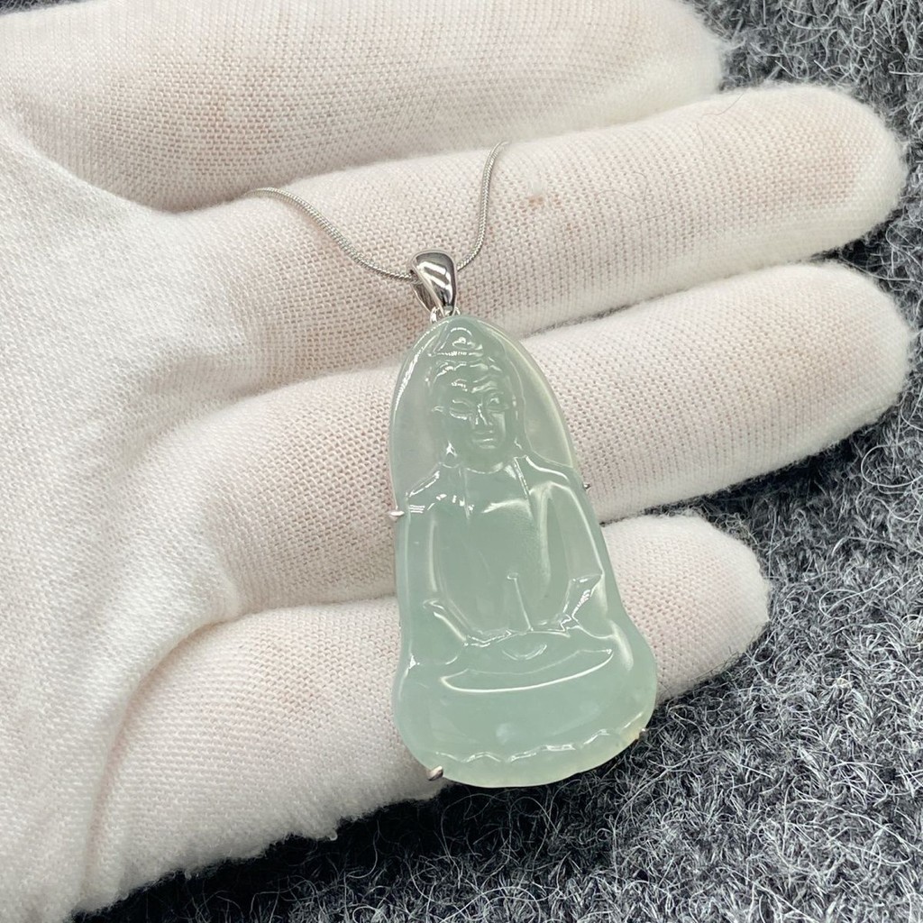 Alami Pakaian polos jadeite Liontin Guanyin Sertifikat inspeksi nasional Dukungan inspeksi ulang