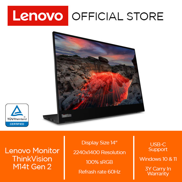 Lenovo ThinkVision M14t Monitor 14" FHD IPS WLED Touchscreen dengan Pen Aktif