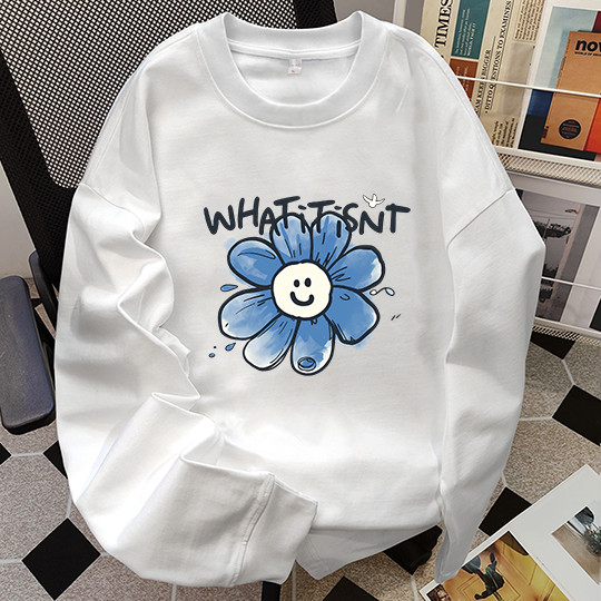 Lucky88k Tshirt Kaos Lengan Panjang Tangan Karet Gambar Bunga Matahari Biru Bahan 100% Cotton