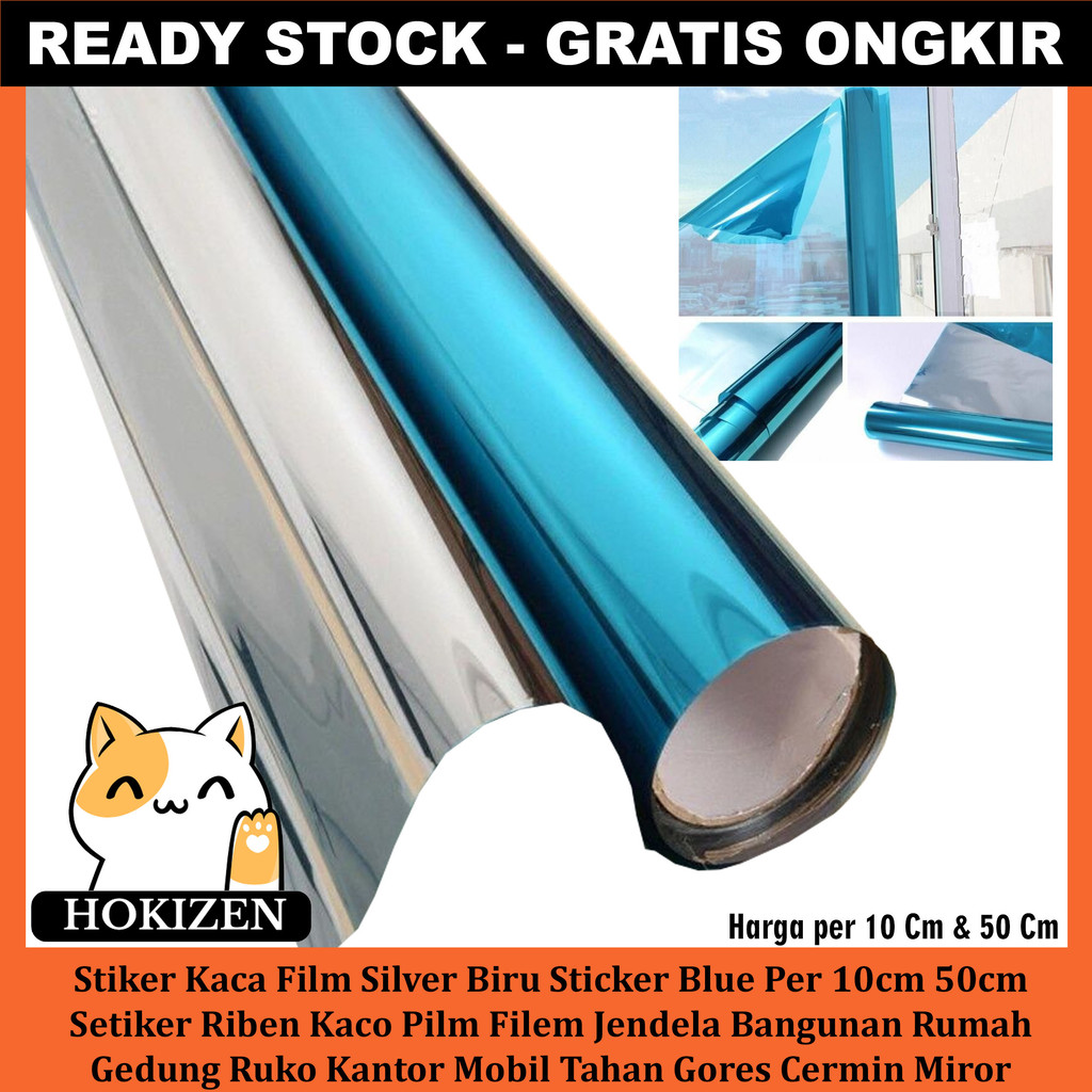 Stiker Silver Biru Sticker Blue Per 10cm 50cm Setiker Kaca Film Riben Kaco Pilm Filem Jendela Bangun