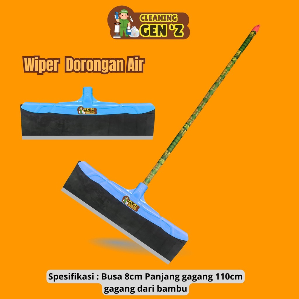 GEN,Z Wiper Dorongan air Serokan Air Pel Lantai Karet Gagang Bambu Panjang Tangkai 120cm
