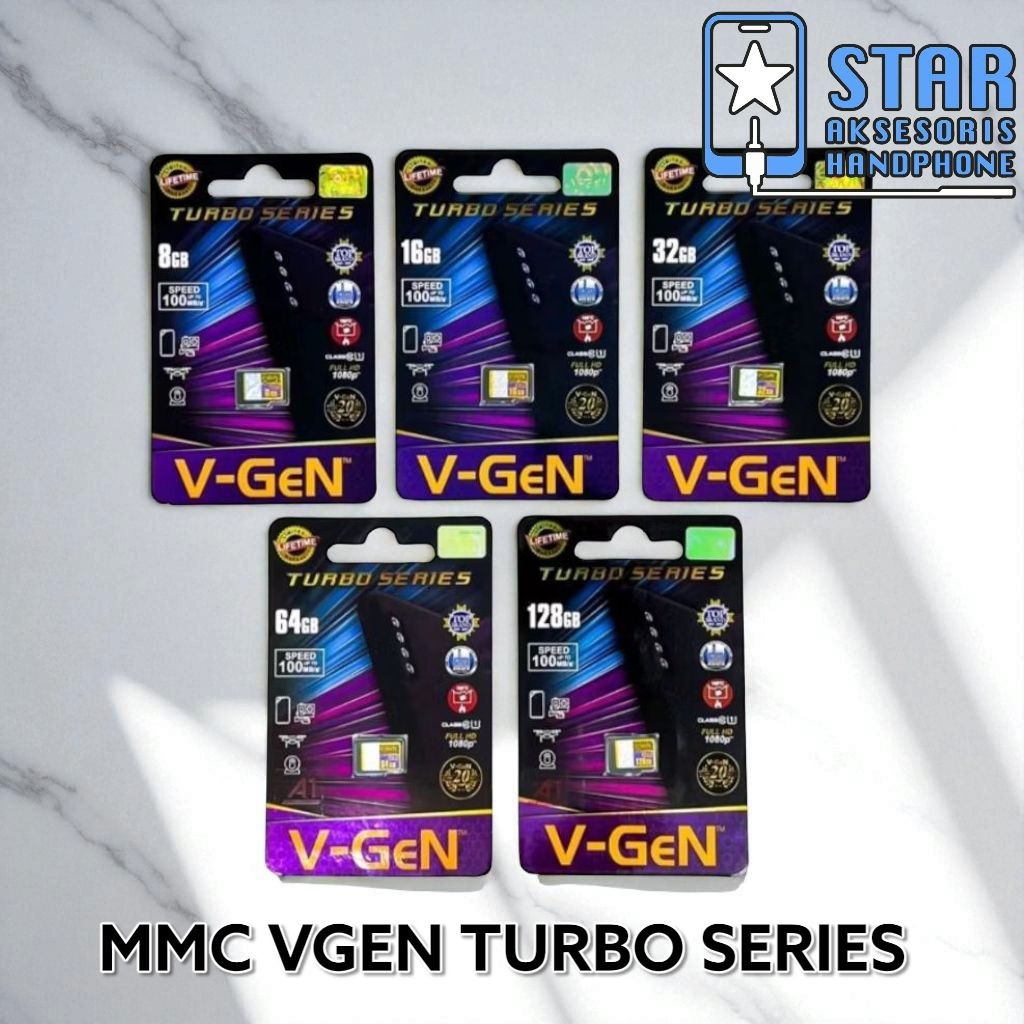 [ORIGINAL-TURBO SERIES] MicroSD V-Gen U1 32GB/64GB/128GB Class 10 Speed Memory Card HP, Kamera, CCTV