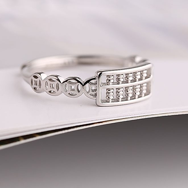 Colorful S925Sterling Silver Ruyi Abacus Ring for Women Unique Personality Wealth Coin Index Finger 