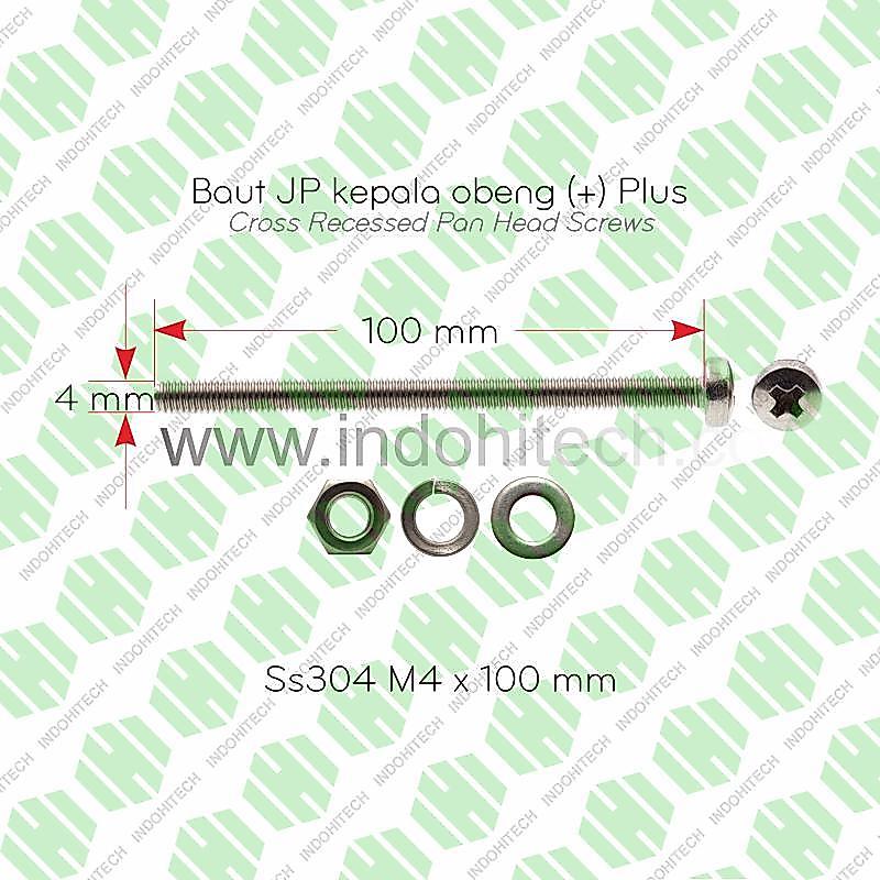 Baut Mur Ring JP M4 x 100 mm SS304 bolt pan head screw 1 SET stainless