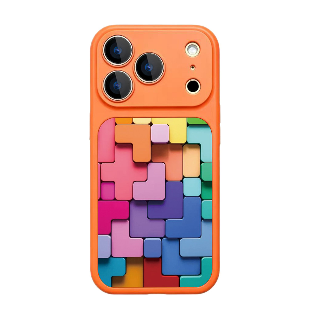 Tao's Casing AESTHETIC 3D RAINBOW TETRIS PUZZLE BLOCK  PHONE CASE SOFT SILICONE MATTE ORANGE COVER F