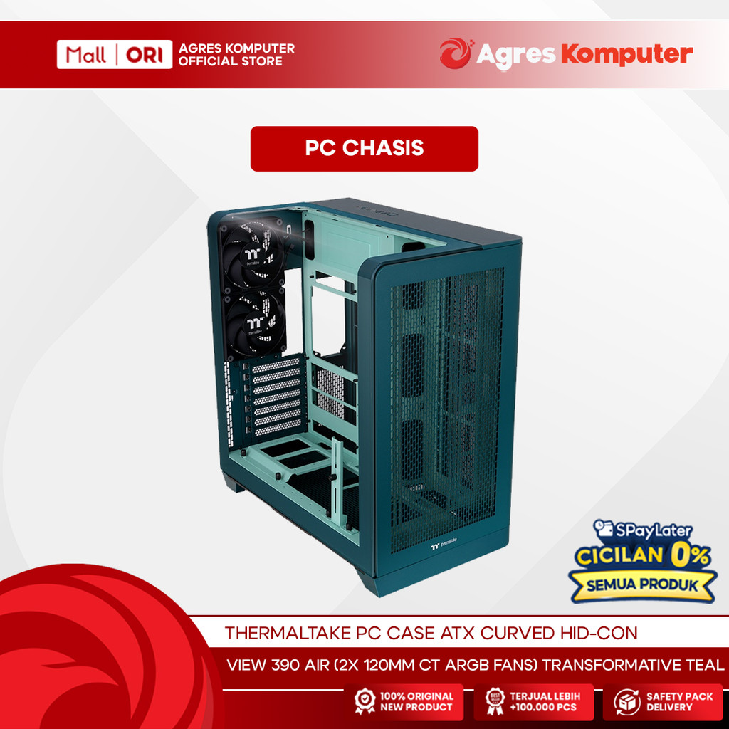 THERMALTAKE PC CASE ATX VIEW 390 AIR CURVED HID-CON (2X 120MM CT ARGB FANS) TRANSFORMATIVE TEAL 2Y