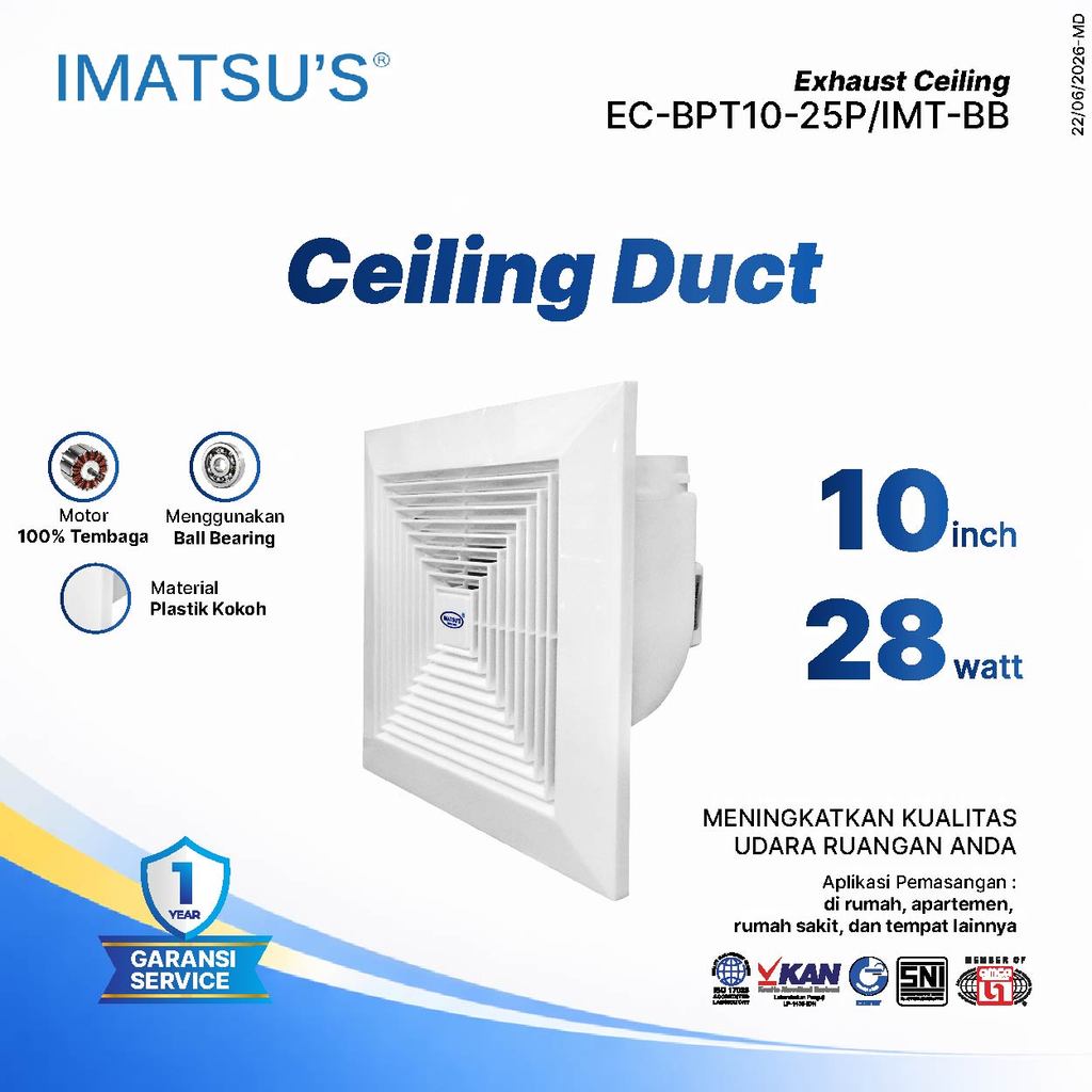 IMATSU'S Ceiling Exhaust Fan 10 Inch 220V Exhaust Plafon Penghisap Udara Ventilasi Kamar Mandi Toile