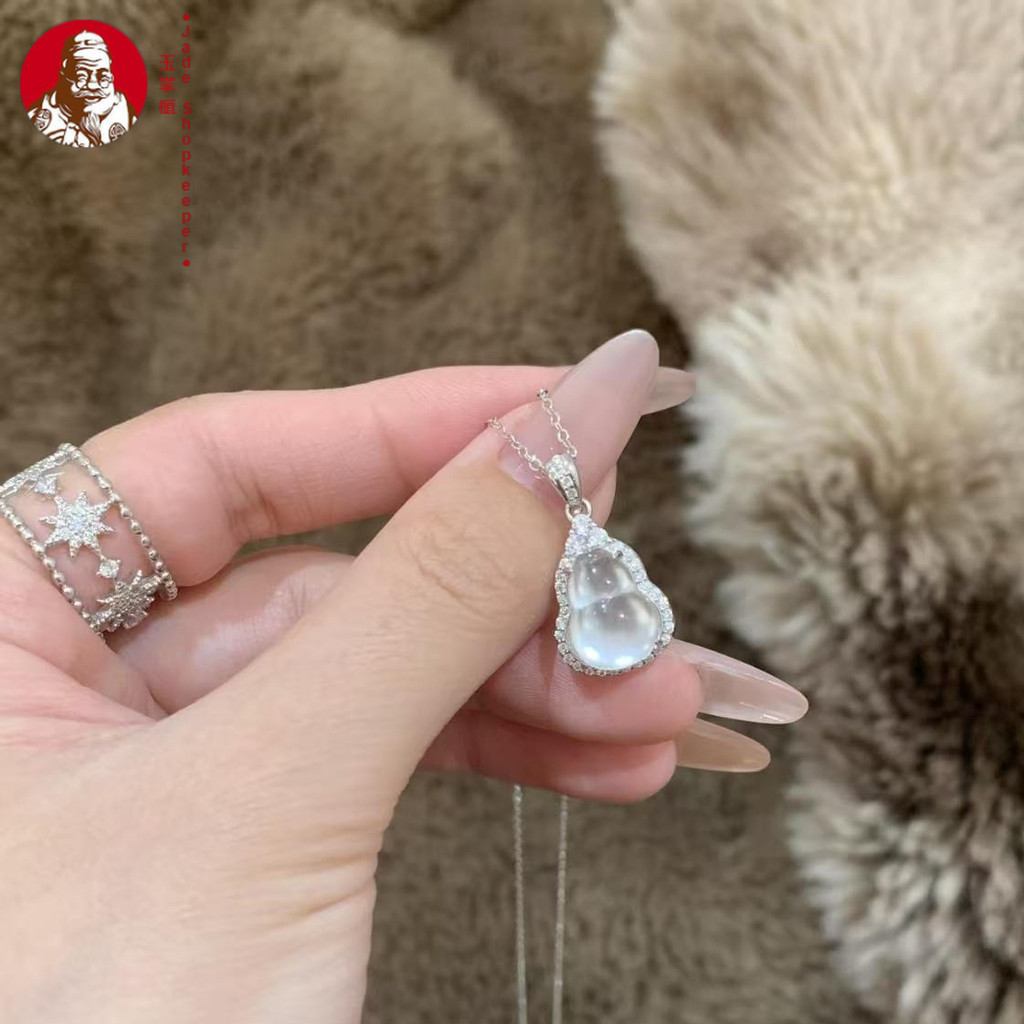 925 Perak Busa Giok Myanmar, Kalung Alami Labu Kecil Es Tinggi Sterling Kalung Perak
