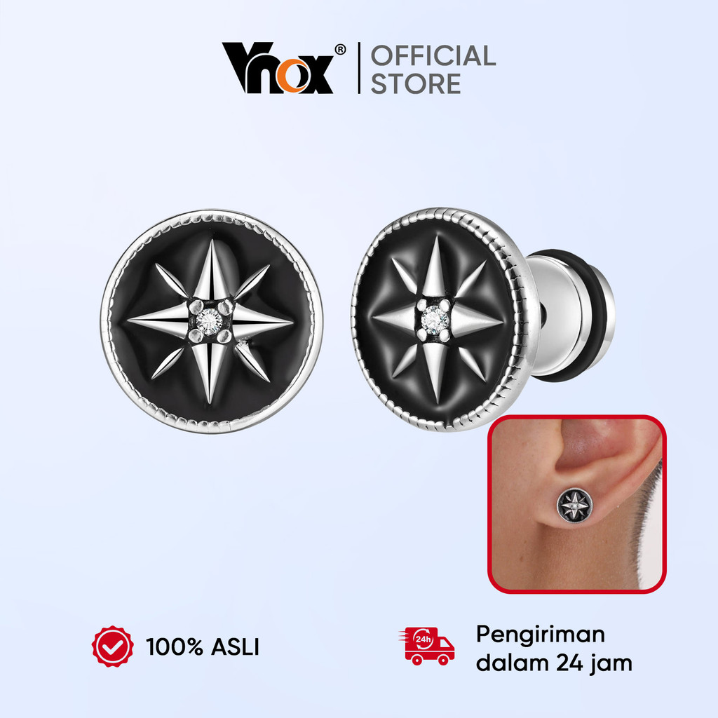 Vnox 1 Pasang Anting Pria Anting Tindik Bintang Titanium Steel Anti Karat Anting Stud Cowok Perak Hi