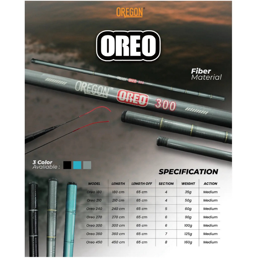 Joran Pancing Tegek Fiber Oregon Oreo Action Lentur Ruas Panjang Cocok untuk Microfishing Wader Tawe
