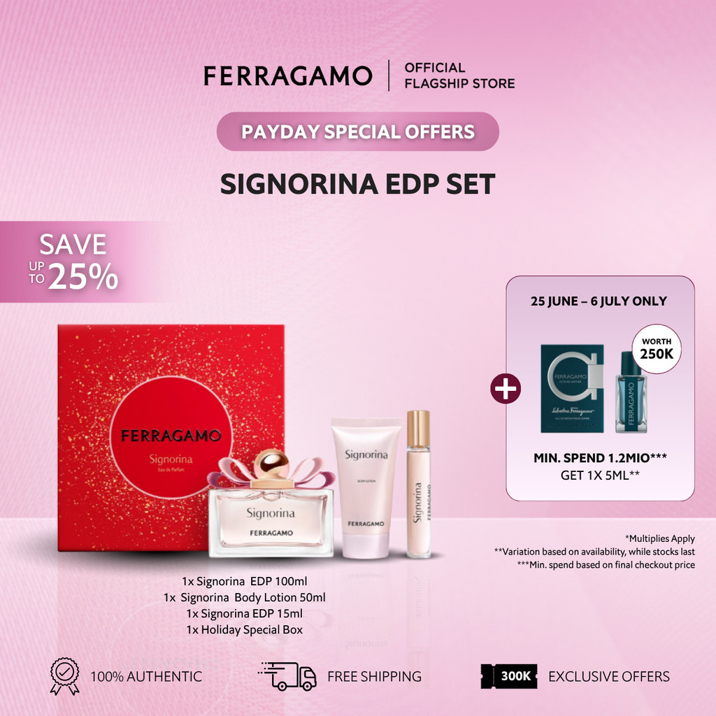 Ferragamo Signorina EDP Set - Signorina EDP 100ml, Signorina Body Lotion 50ml, Signorina EDP 15ml, H