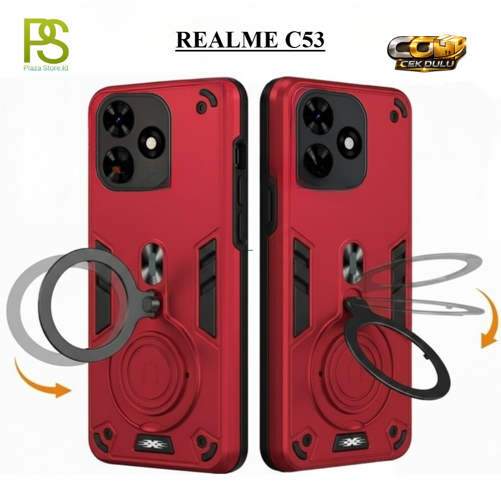Case Magnetic Untuk REALME C53 Ring Pro Camera Carbon Fiber Rotasi 360