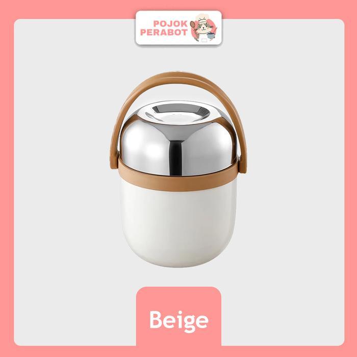 Termos Sup Bubur Rantang Makanan Susun Stainless Steel Food Grade Lunch Box Serbaguna - Beige- 1.5L