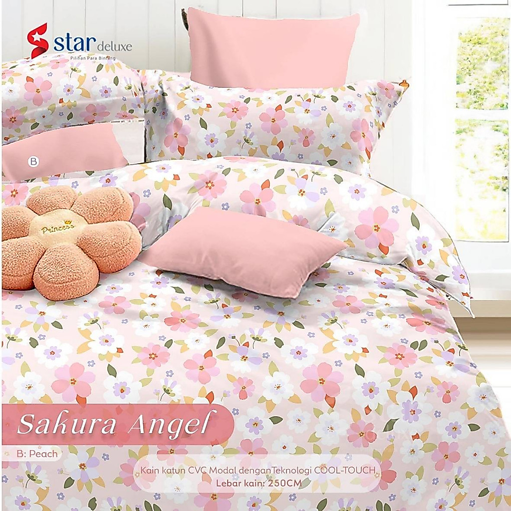 Bedcover Set Motif Sakura Angel Bahan Katun Premium Quality bedcover sprei aesthetic motif bunga