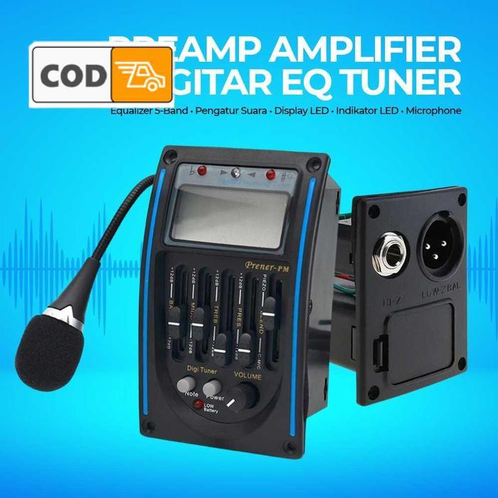 Amplifier Gitar Mini Preamp dengan Mic Mikrofon Ubah Akustik Menjadi Listrik - Hitam