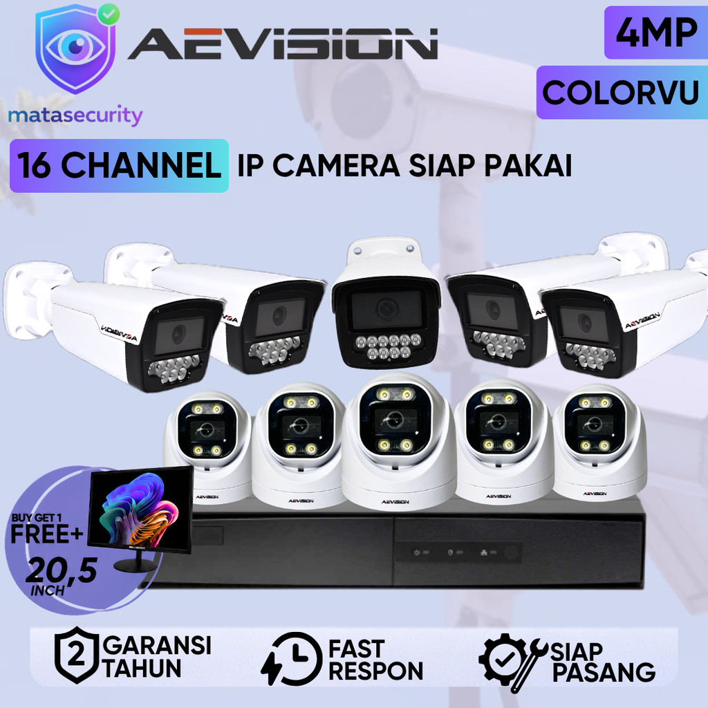 PAKET CCTV IP CAMERA 16CH 16CHANNEL 4MP NVR HIKVISION  FULL COLOR AUDIO SIAP PASANG