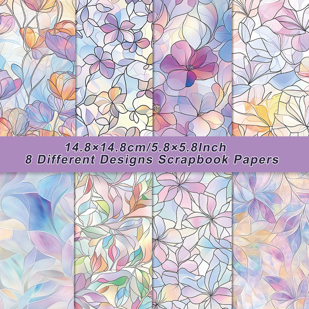 

8 Sheets Flower Background Multicolor Pattern Scrapbook Paper For Junk Journal Gift Wrapping Card Making Y Art Craft Paper