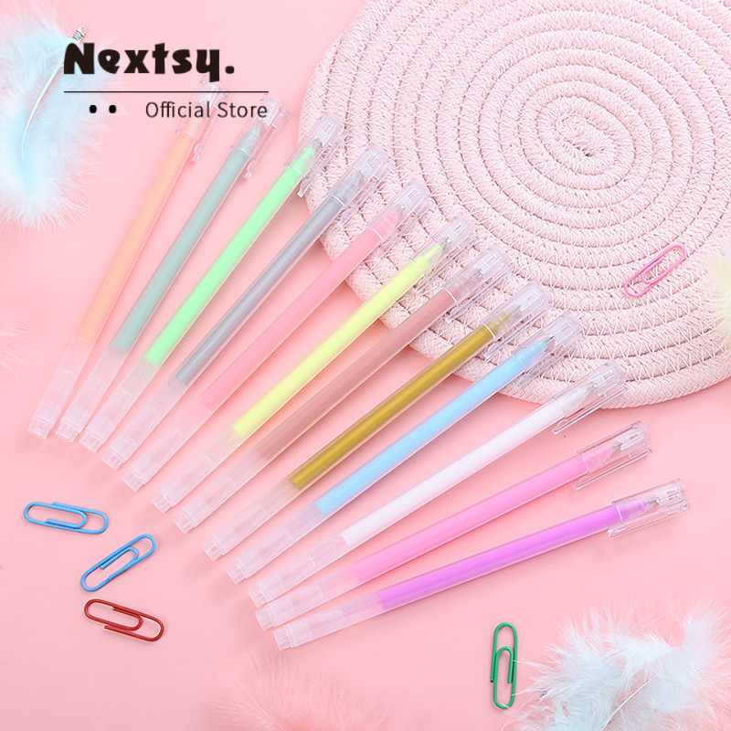 

Nextsy Pena Gel Warna 12 Warna Jarum Warna Cerah 0.5mm Pena Warna Morandi Yang Lucu