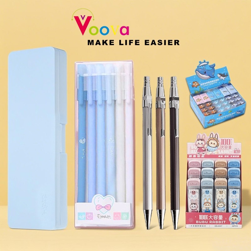 

VOOVA Bundling Alat Tulis Sekolah/ Paket Belajar/ Paket Kotak Pensil + Pulpen + Pensil + Penghapus dan Isi Pensil Mekanik