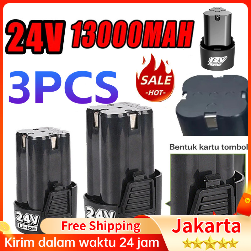 BATERAI BOR CAS 24V Baterai 3pcs 13000mah Baterai bor tanpa kabel 24v Baterai Ori batrei 12v 24 volt