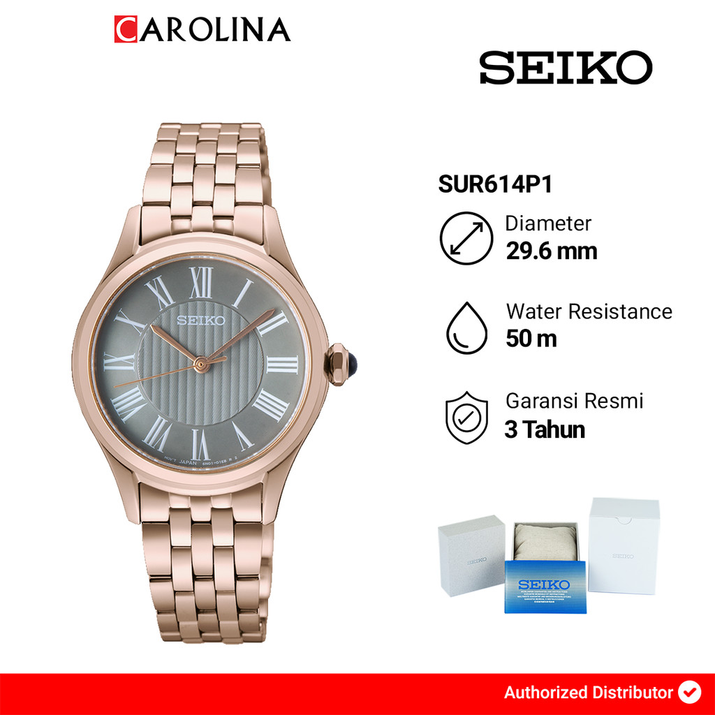 Jam Tangan Wanita SEIKO Classic SUR614P1 Grey Dial Rose Gold Stainless Steel Strap