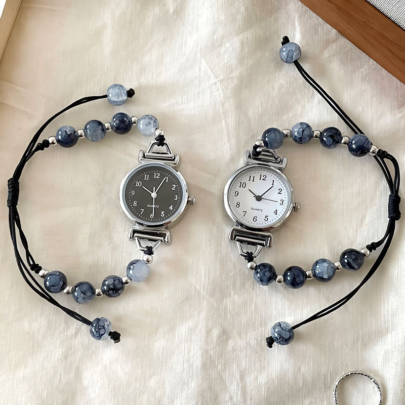 Jam Tangan Desain Disk Kecil Cahaya Jam Mewah Gaya Minimalis Wanita Gelang Jam Keramik Manik String 