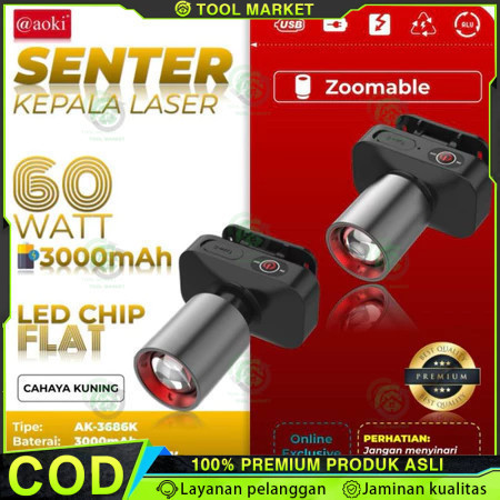 AOKI SENTER KEPALA LED ZOOM AK-3685A & AK-3686K 60W / CAHAYA SUPER TERANG / JARAK JAUH LASER / @AOKI
